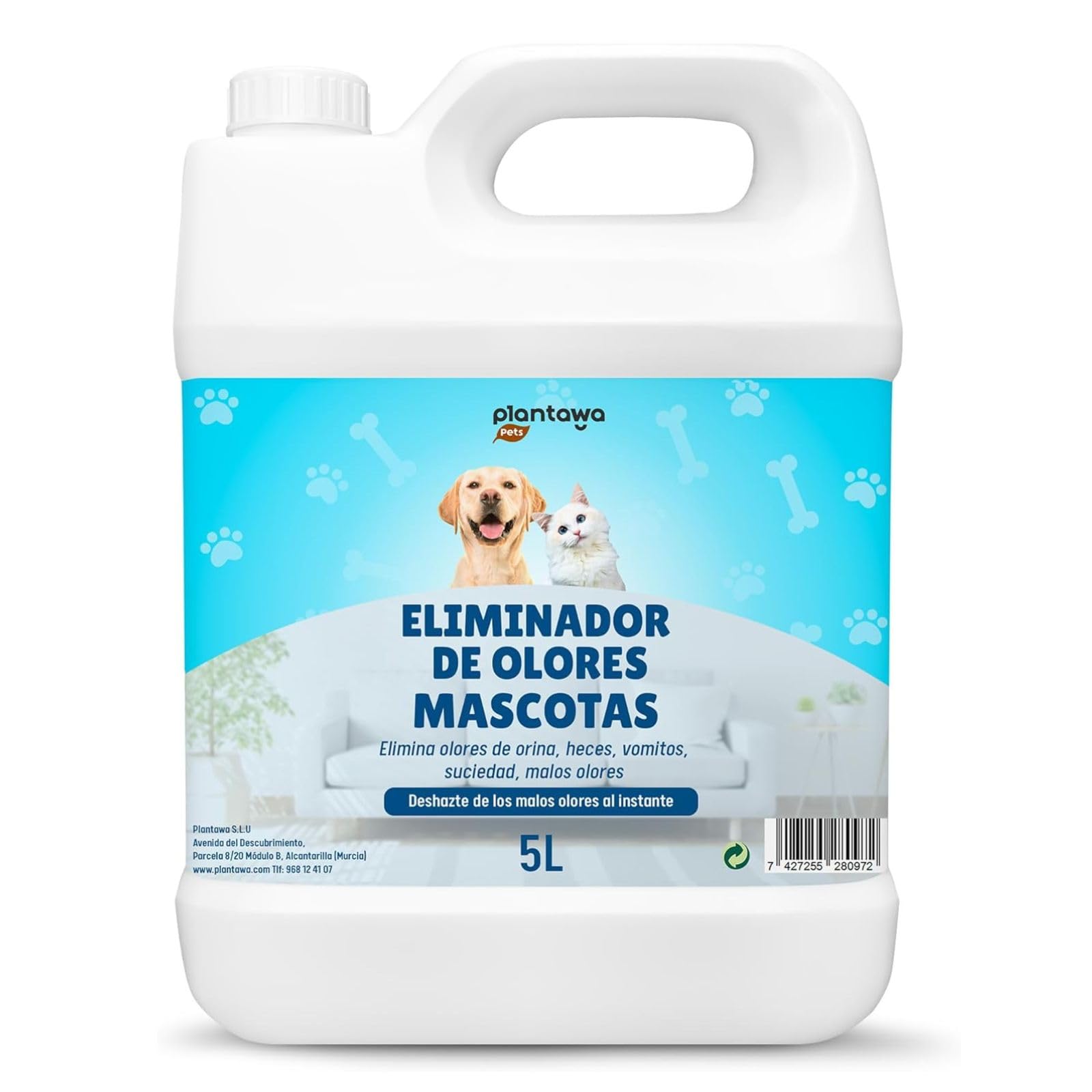 Odświeżacz powietrza dla zwierząt domowych, 5 l, neutralizator enzymatyczny, zapach, mocz, kał, wymioty, wewnątrz i na zewnątrz, patio w ogrodzie. Antyzapachowy mocz psy koty.