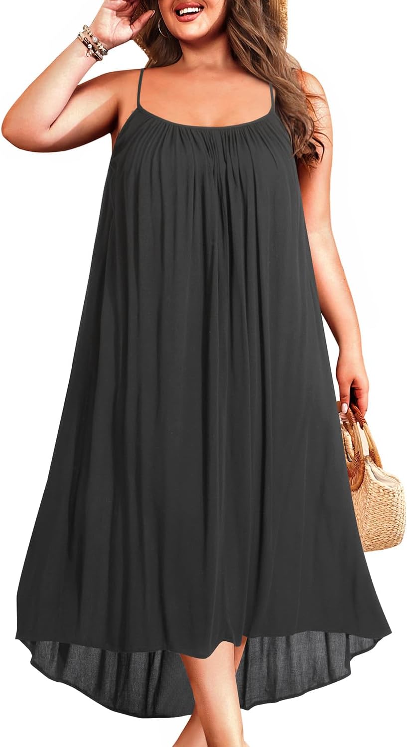 Plus Size Swimsuit Cover Up Women Maxi Spaghetti Strap Coverup Sleeveless Summer Cover Dress