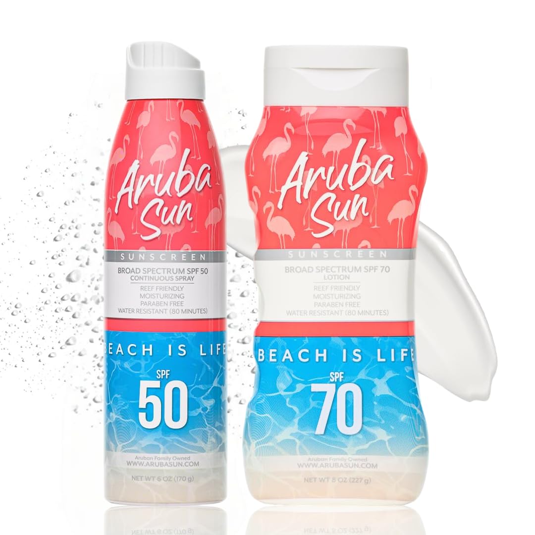 SPF 50 Sunscreen Spray SPF 70 Sunscreen Lotion Bundle Reef Safe Water-Resistant Non-Greasy Broad Spectrum UVA UVB Protection