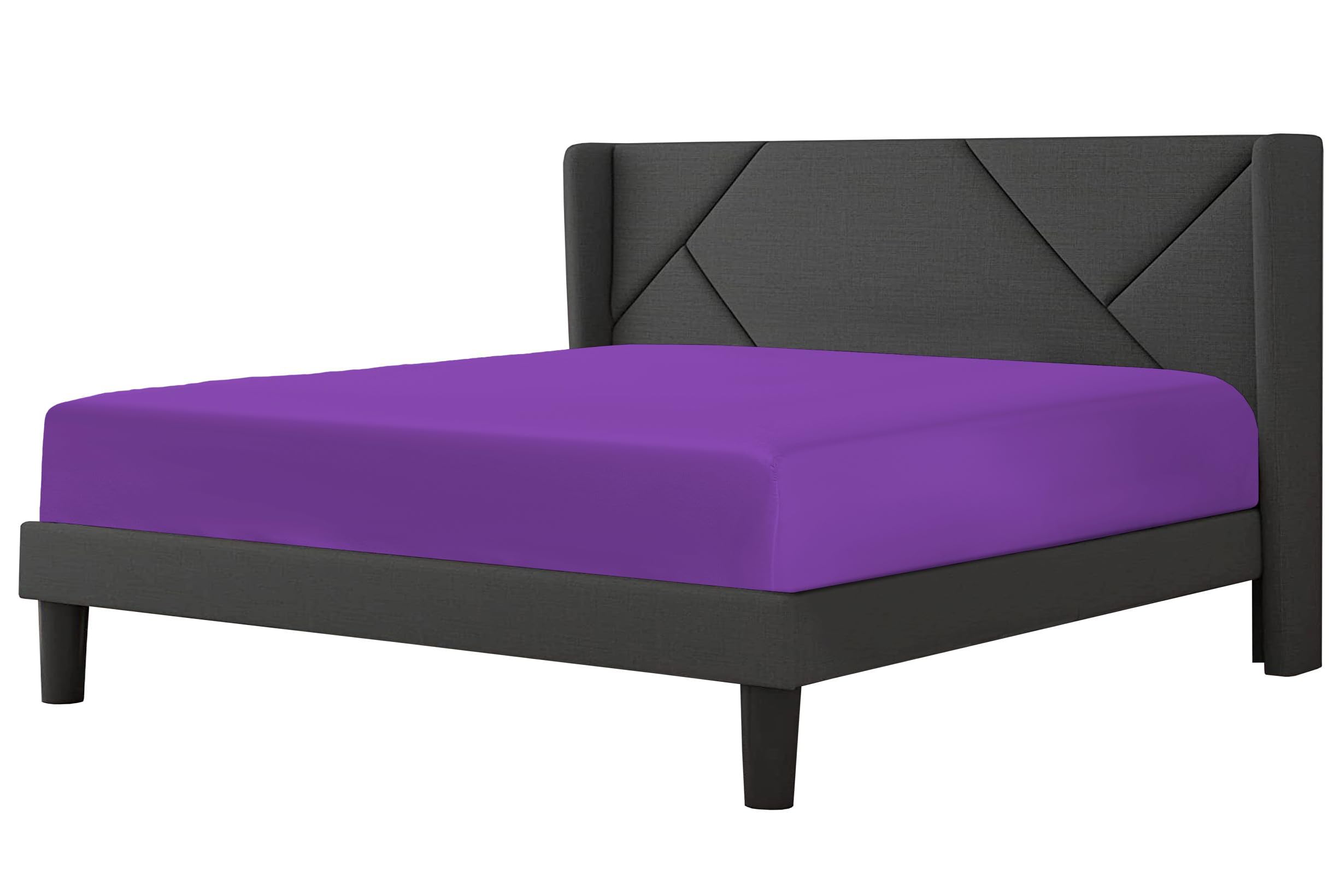 Fitted Sheet 23cm Deep Pocket 200 Thread Count Egyptian Cotton Single, Double, King, Super King Soft & Comfortable Bottom Fitted Sheet (Purple, Super King)