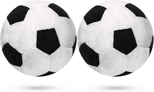 Chalyna 2 almohadas de felpa de pelotas de fútbol en blanco y negro, suaves para niñas y niños, decoración de habitación temática deportiva,