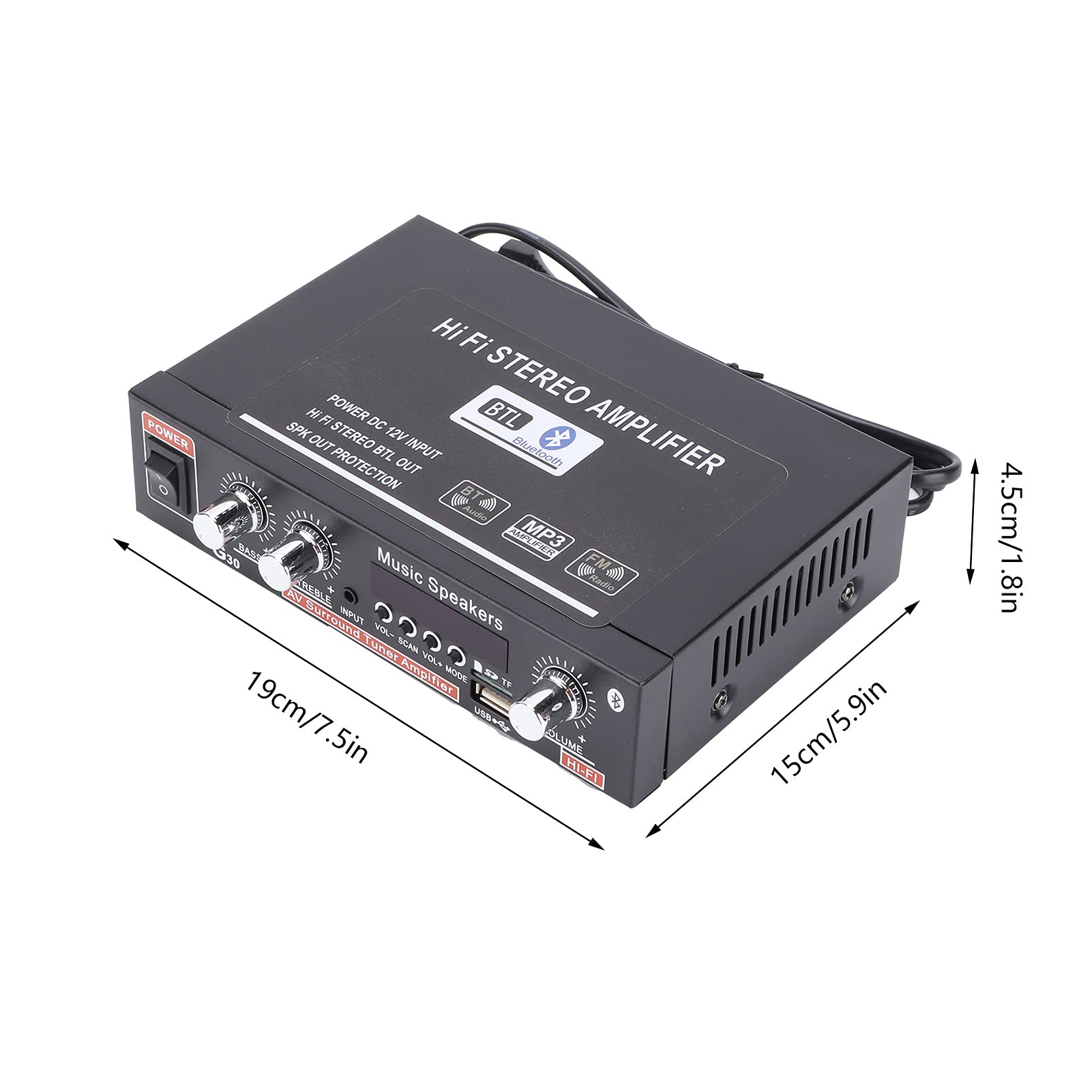 Amplificador Digital Inteligente con Control Remoto Compatible con MP3 USB y Radio FM Estéreo para Casa o Coche con Sonido Claro y Potente