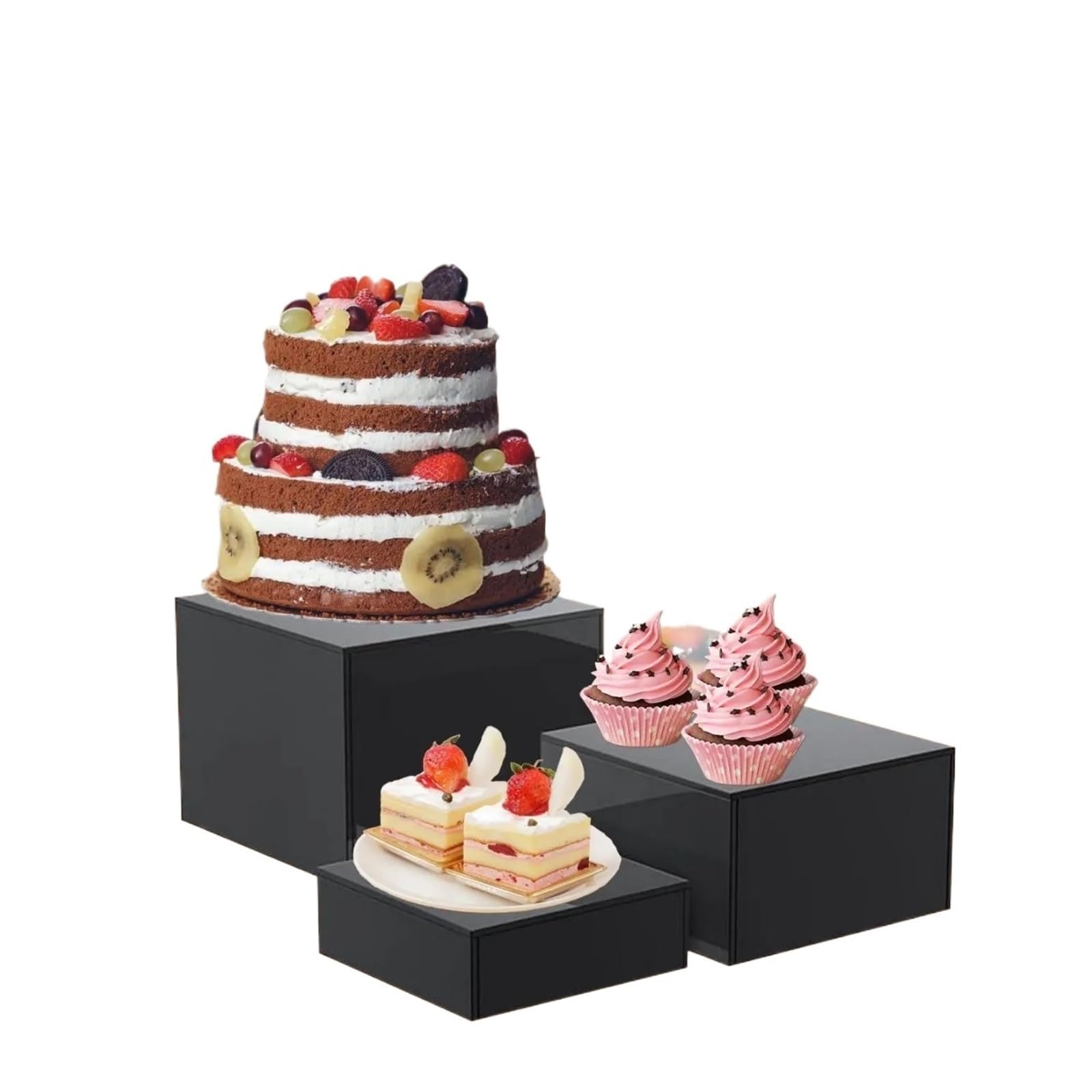 Zymjzbetic Buffet Riser 3 Pieces Buffet Risers Multipurpose Cube Display Nesting for Parties Catering Figures Collectibles Wedding for Food Display(Black)