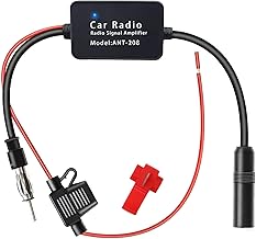 Universal Car Radio Antenna Amplifier 12V FM DAB Adapter Radio Amplifier with High Gain, Low Noise, Easy Installation with Adhesive and Clip for FM Radio Antenna