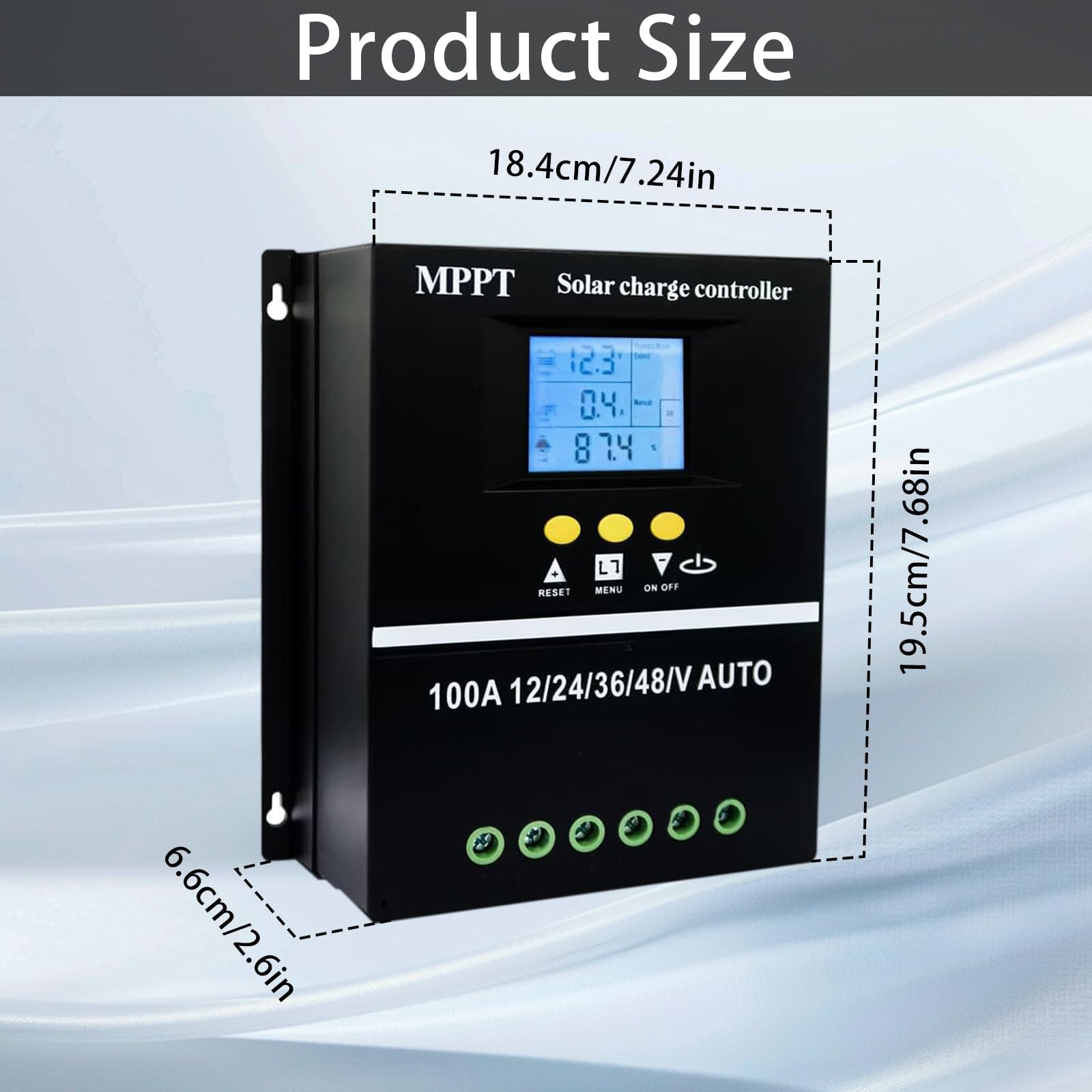 Régulateur de Charge Solaire MPPT, MPPT 100A Contrôleur de Charge Solaire 12V 24V 36V 48V Auto Écran LCD Batterie Régulateur Intelligent Double USB pour Plomb et au Lithium Batteries