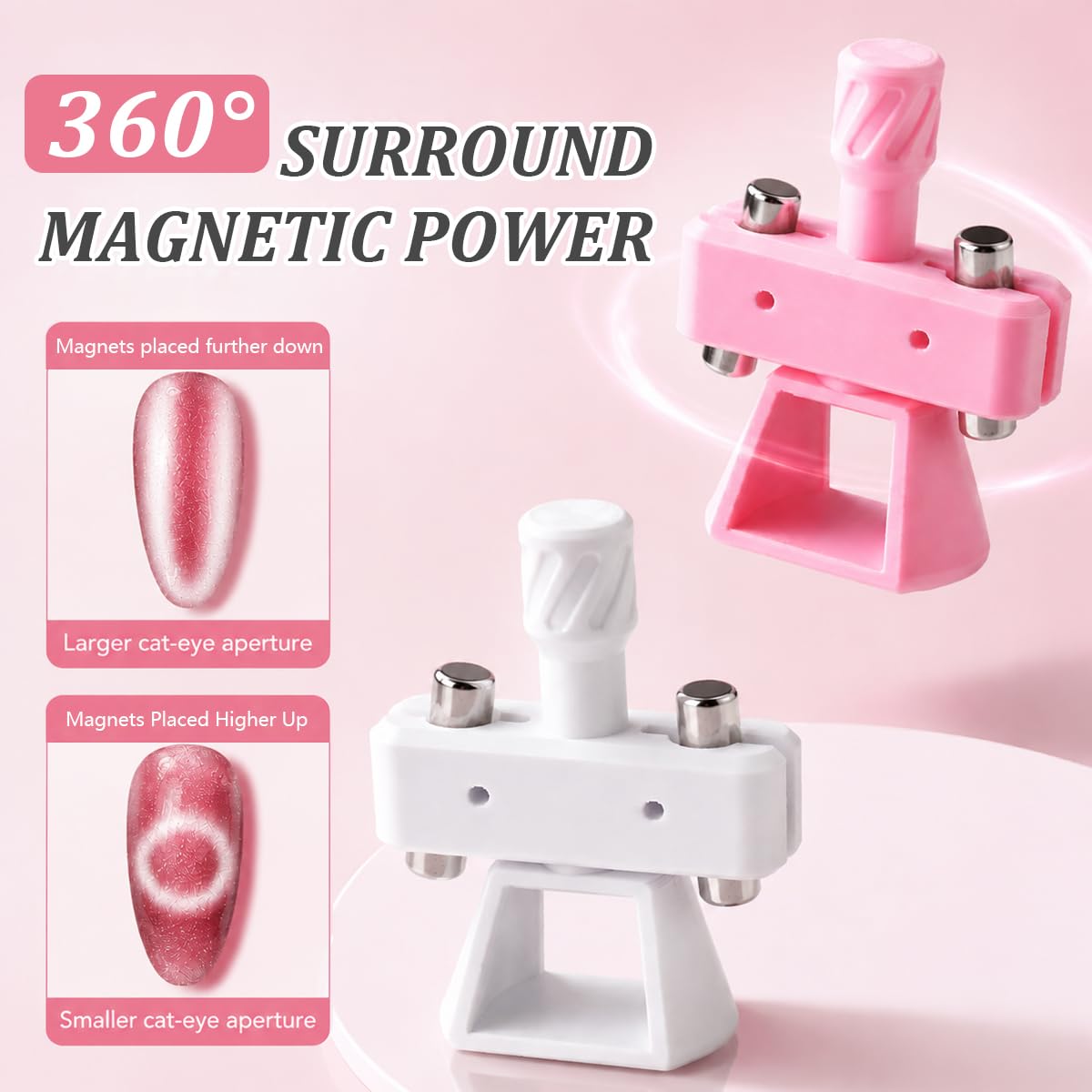 Automatic Cat Eye Magnet for Nails, Strong Magnet for Cat Eye Gel Polish 360° Rotating Glass Bead Magnetic Nail Tool Beginner Friendly Nails Art Accessories for Salon & Home DIY - White