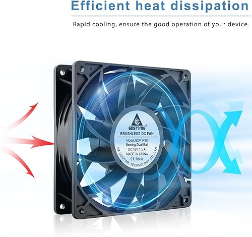 Miniatura 5 de GDSTIME Ventilador de enfriamiento de alta presión estática de 5.512 in 2 pines 5.512x5.512x1.496 in DC 12V rodamiento de bolas para disipador de