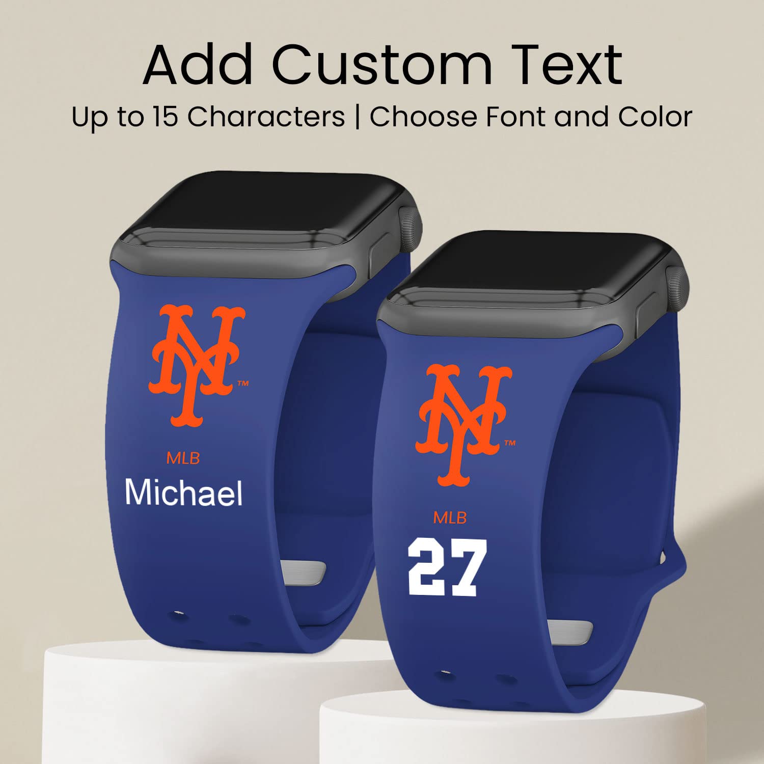Game Time New York Mets HD Custom Name Watch Band Compatible with Apple Watch (42/44/45mm Long Blue)