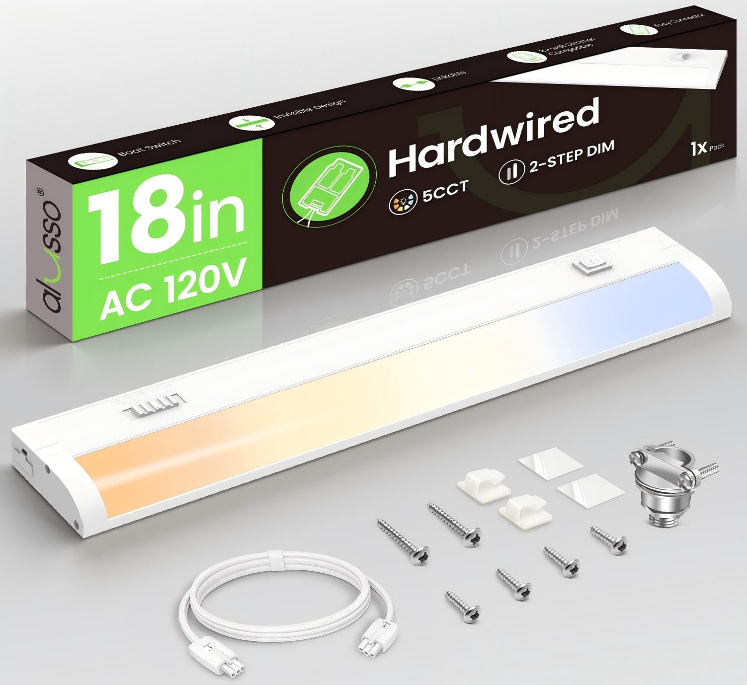 ALUSSO Hardwired 120V Under Cabinet Lighting 18 Inch Counter Kitchen Closet