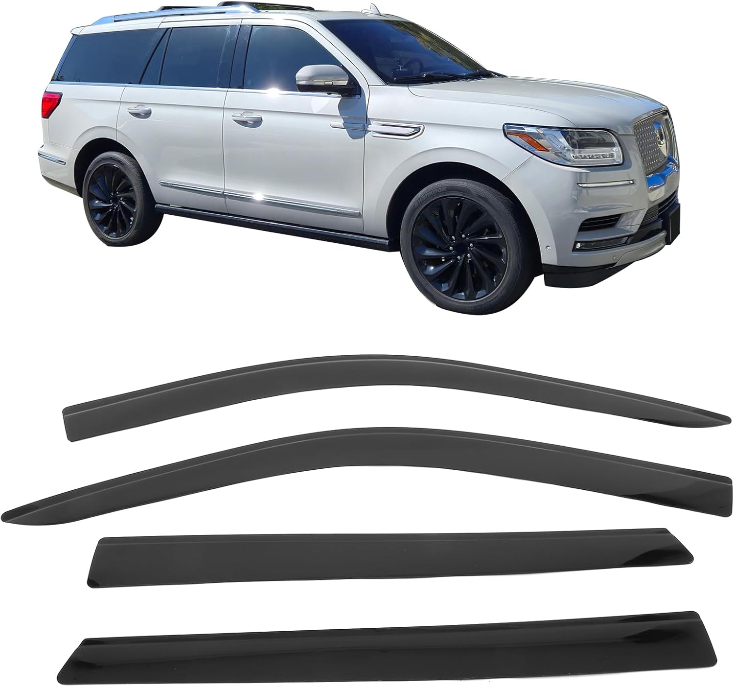 IKON MOTORSPORTS Tape on Low Profile Window Visors, Compatible with 2018-2025 Ford Expedition & Lincoln Navigator, Acrylic Smoke/Tinted Rain Guards, Side Window Wind Deflectors 4PCS