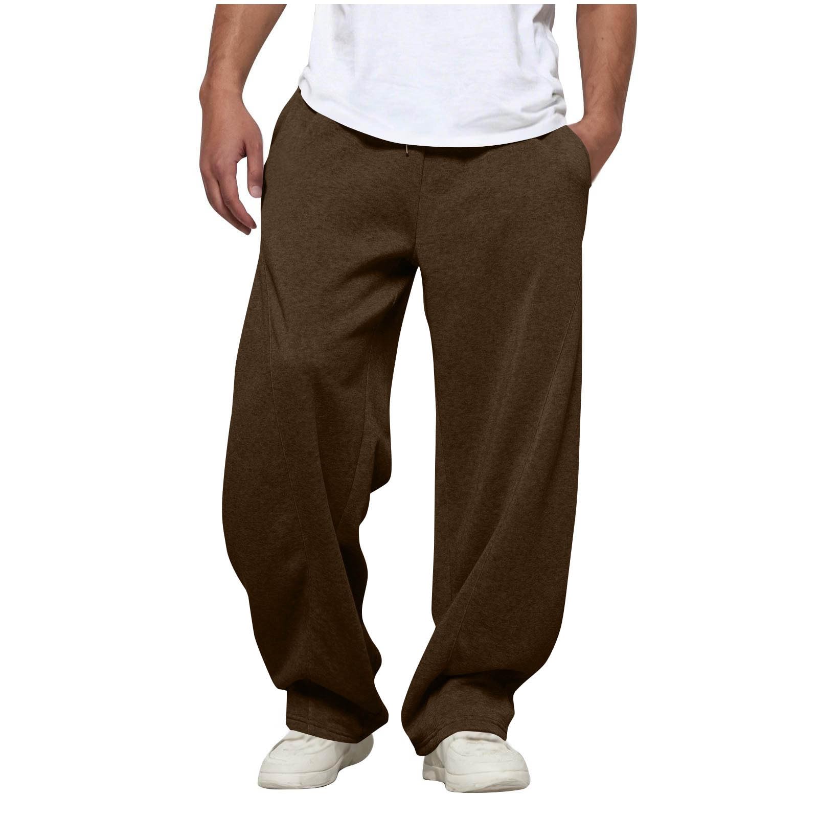 Mens Baggy Sweatpants Drawstring Elastic Waist Wide Leg Joggers Fall Casual Loose Athletic Pants with Pockets