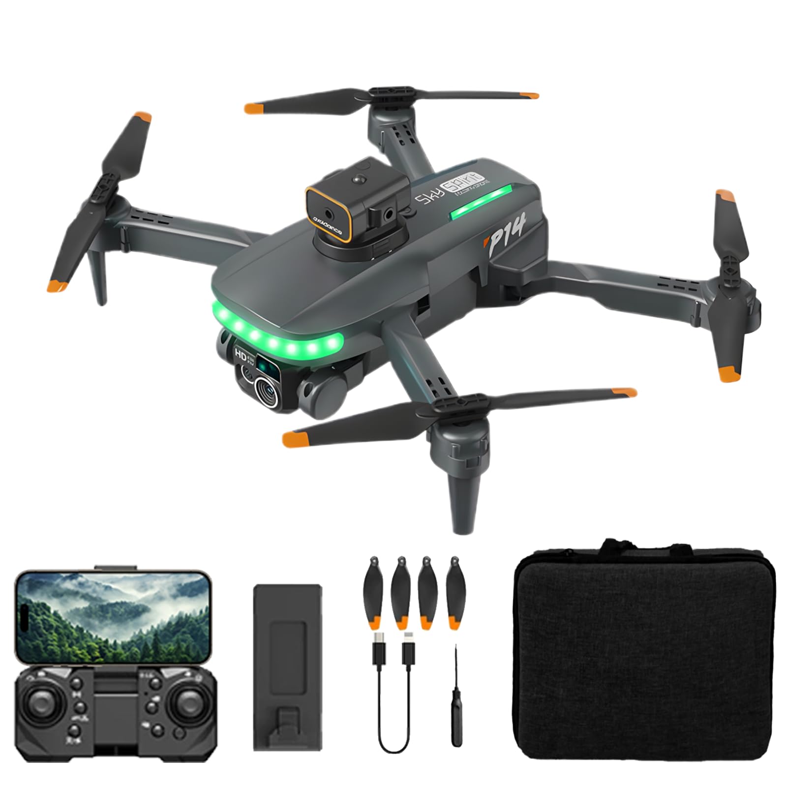 Drone with camera, brushless motor, drone camera, quadcopter, foldable, electrically adjustable 1080P high-definition drone app, 3D flip, easy control