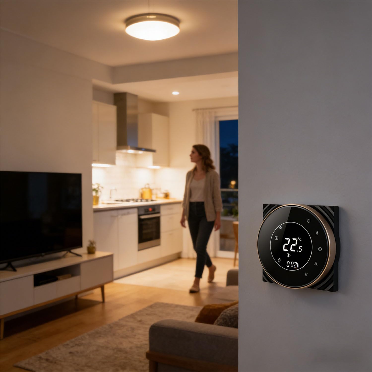 Regulador compatible para varios dispositivos de calefacción, incluyendo hornos de pared, ofrece una instalación sencilla y características de seguridad LCD