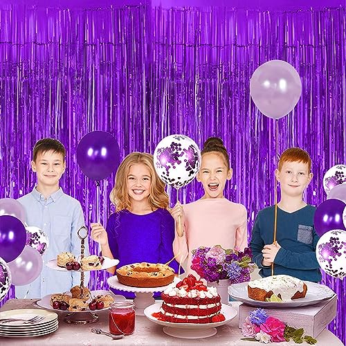 Image of BEISHIDA 4 Pcs Purple Door Streamers Tinsel Curtain Party Streamers Backdrop Fringe Foil Wall Background for Birthday Halloween Wedding Mermaid Party Decoration(3.28 ft x 6.56 ft),Violet