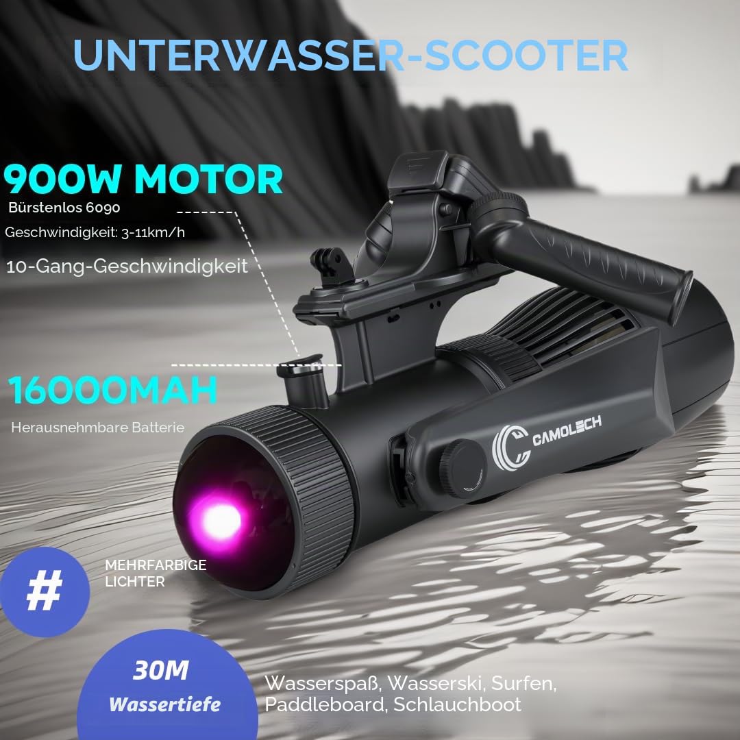 900W Unterwasser-Scooter mit 16AH abnehmbarer Batterie, 2,8 m/s Hochgeschwindigkeits-Elektroflosse für SUP, Surfboard, Kajak
