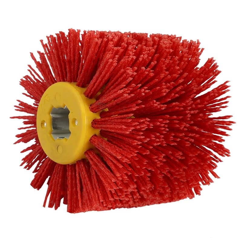 Spazzola Nylon,Spazzole per Trapano 2 spazzole Rosse Uso apto para Tamburo in Filo Metallico abrasivo, Mola Uso apto para sbavatura e lucidatura