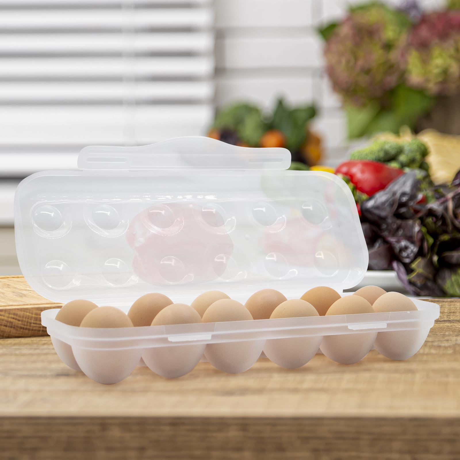 Soporte para huevos para refrigerador, organizador de huevos para refrigerador, bandeja portátil para huevos con tapa, almacenamiento apilable para huevos con hebilla de seguridad (1) 5