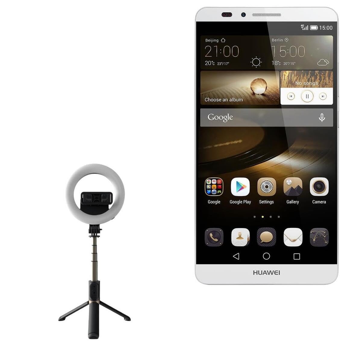 BoxWave Stand and Mount Compatible with Huawei Ascend Mate 7 Compact - RingLight SelfiePod, Selfie Stick Extendable Arm with Ring Light - Jet Black