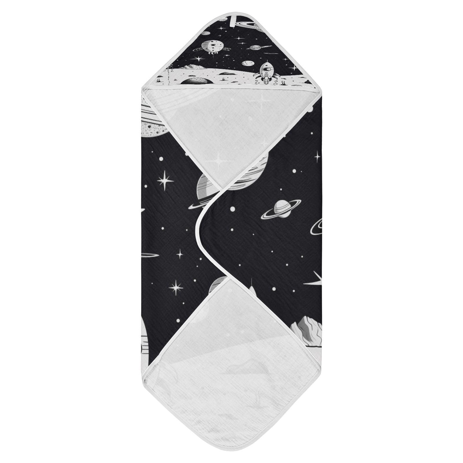 Bulletgxll Space Themed Baby Hooded Towel Cotton Baby Bath Towel Soft and Absorbent Baby Towels for Newborn, Infant, Toddler (30 x 30 Inch)