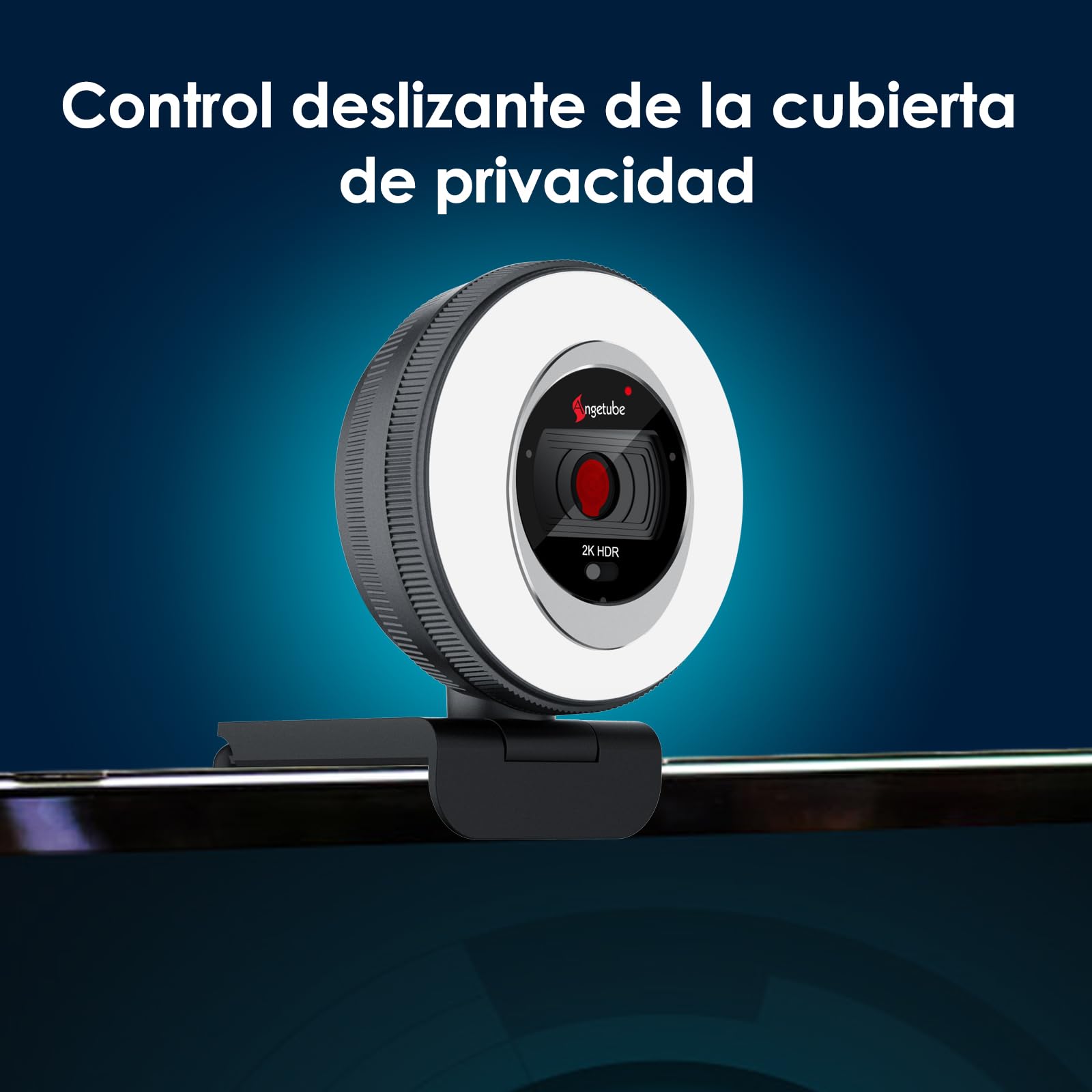 Angetube Webcam streaming 2K con luz de anillo, cámara de PC 1080P con