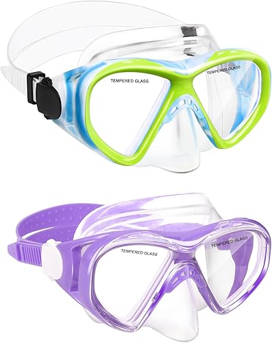 Gafas de natación para niños, máscara de buceo para niños y niñas de 5 a 15 años, gafas de natación antivaho de dos colores con cubierta para la
