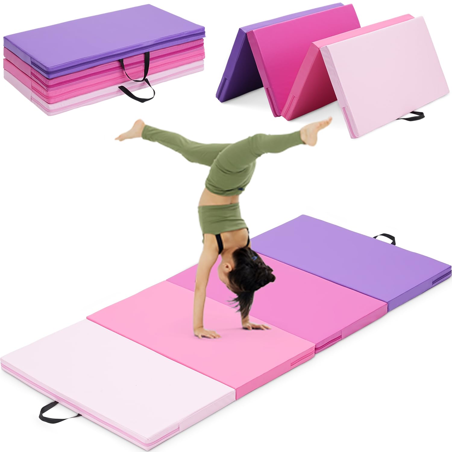 Gymnastics Mat, 3FTx6FT / 4FTx8FT 2" Thick Folding Kids' Gymnastic Tumbling Mat for Home Gym Exercise & Play