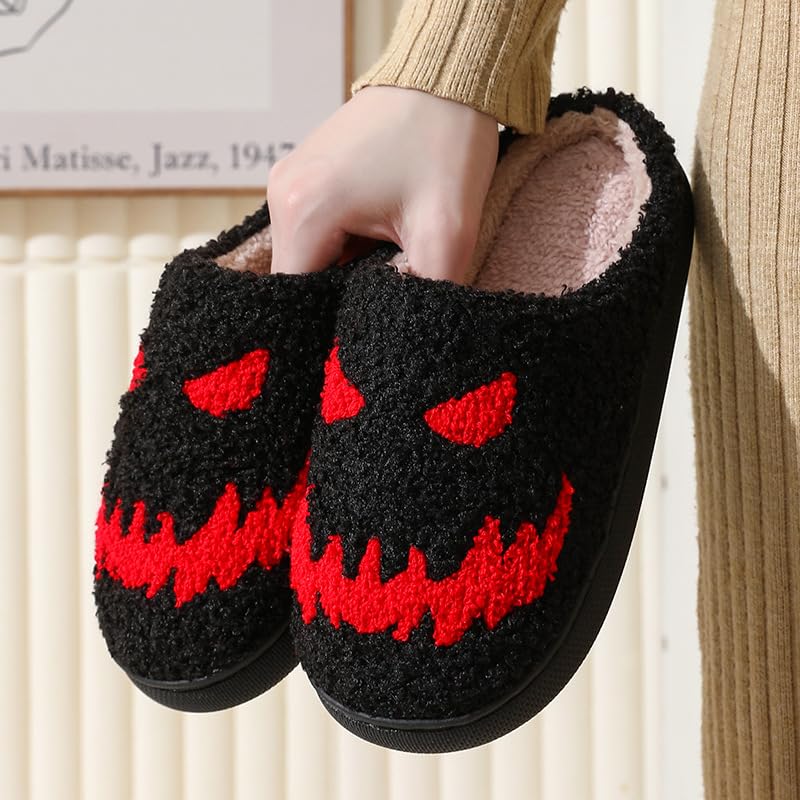 Halloween Slippers for Women Men,Cute Cartoon Plush Fluffy Pumpkin Slipper Non-Slip House Slippers Indoor Outdoor Shoes Holiday Gifts4