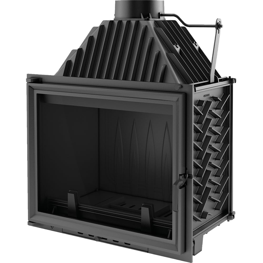 KRATKI Inserto per camino in ghisa a legna AMELIA 21 kW Ø200 frontale A 2 | Ghisa nero, efficienza 80%, classe A. Ecodesign.; combustione efficiente; basse emissioni; calore uniforme; alta potenza