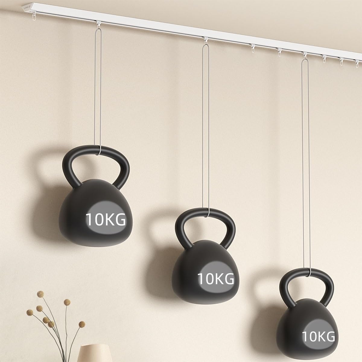 Support de tringle auto-adhésif sans perçage pour plafond et mur, facile à installer pour salon, chambre à coucher, cuisine et plus encore (blanc, 190 cm)