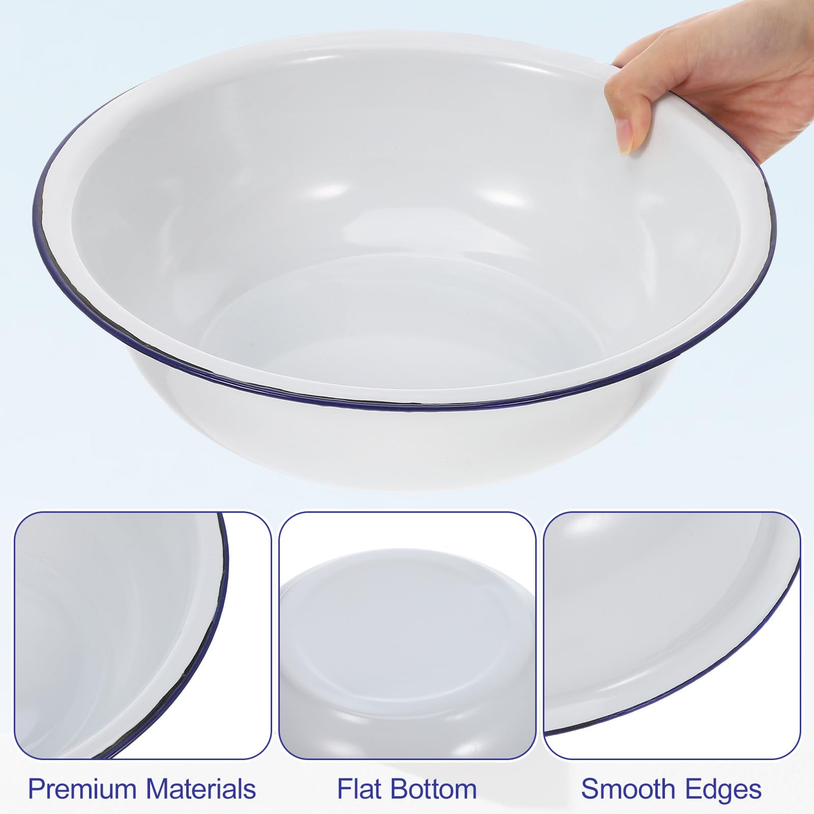 Bain de Pieds en Émail Rétro 30 Cm Bassin de Trempage Blanc Bord Bleu Multifonction pour Bain Pédicure et Lavage du Visage Pieds Solide et Facile à Nettoyer