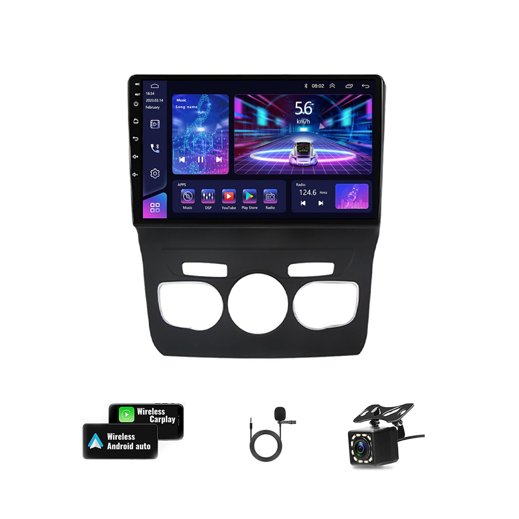 Autoradio Android 11 double DIN avec écran tactile 9,7 pouces et GPS
