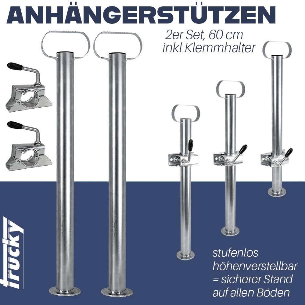 Trucky Set Stützrad für Anhänger + 2X Anhängerstützen + 2X Unterlegkeile Pkw Deichselrad Klemmhalter Anhängerstützrad Keil