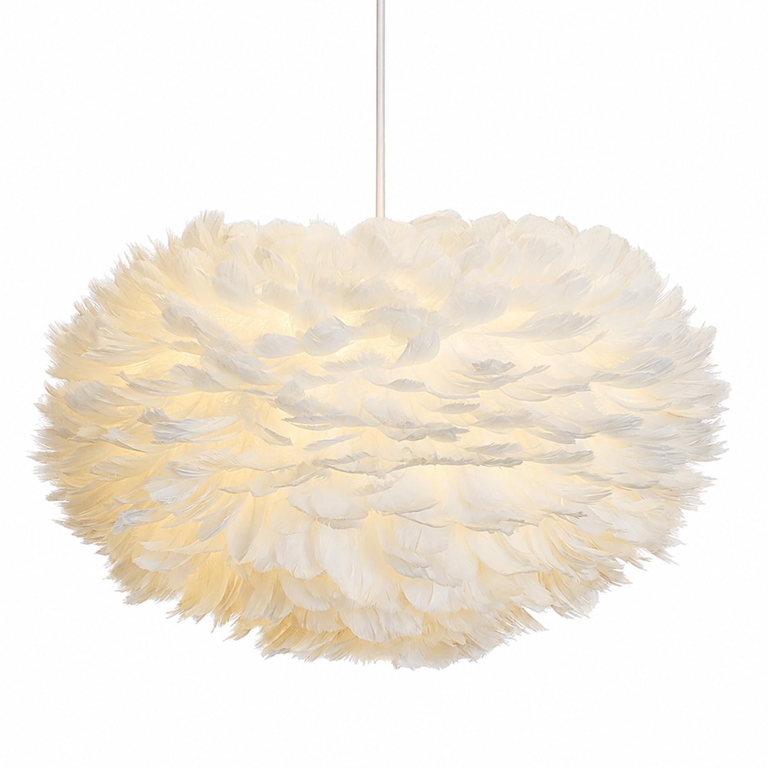 DUNMW 40CM/15.9" White Feather Pendant Light Hand Woven Feather Lampshade Lighting Fixture Romantic Ceiling Light Chandelier for Living Room, Bedroom