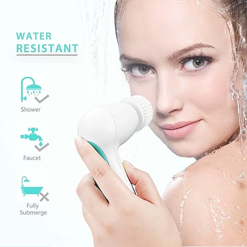 Miniatura 6 de Juego de cepillos giratorios de limpieza facial resistente al agua, con 3 cabezales de cepillo exfoliante - Sistema completo de spa facial por