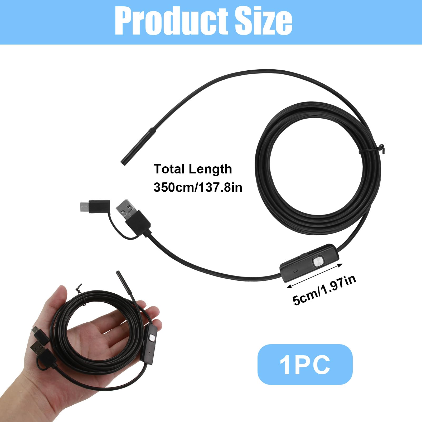 SRLWMYI Caméra d'inspection 3.5M Endoscope Camera Serpent Endoscopique avec Lumières LED Compatible Android et iOS iPhone iPad Samsung Noir Étanche IP67