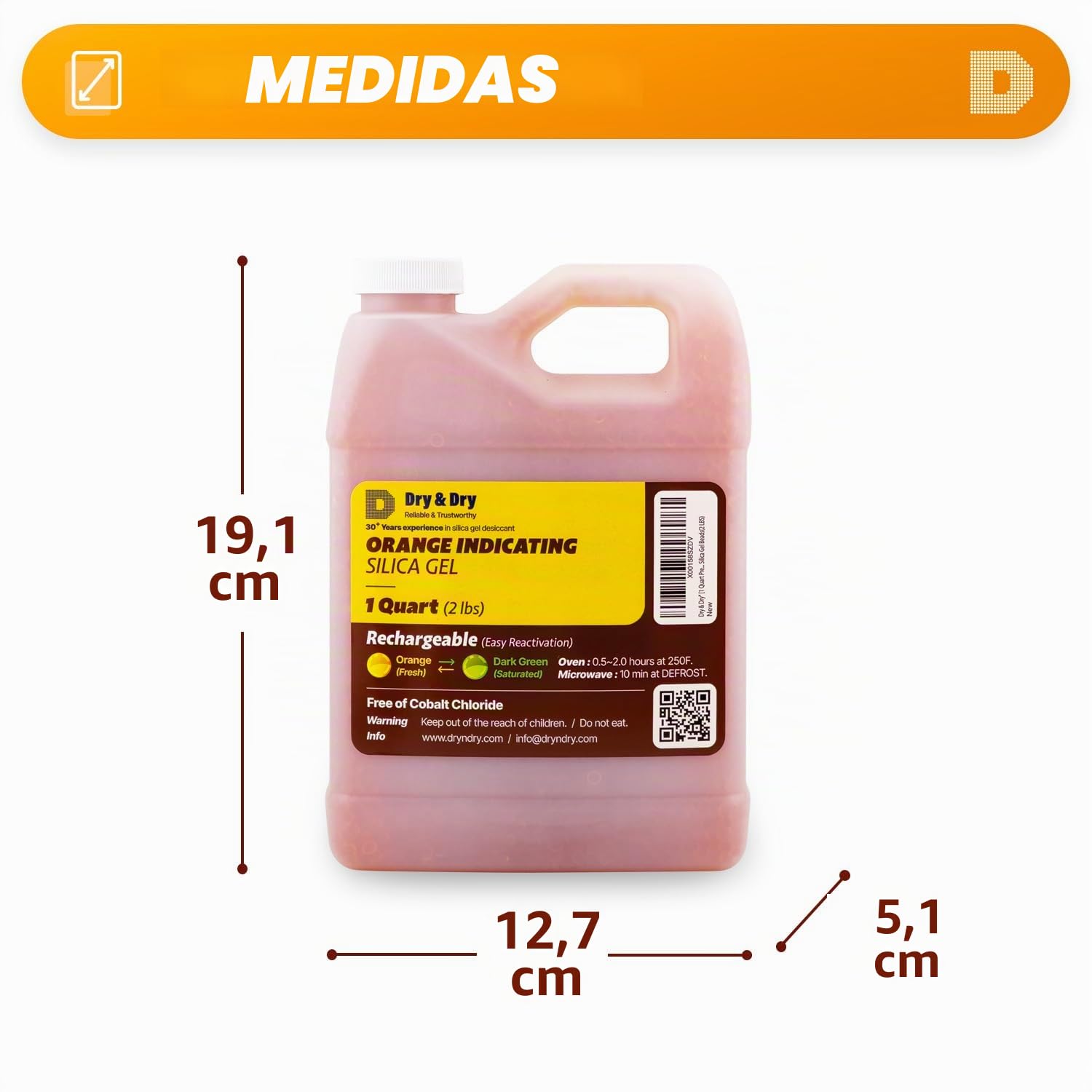 Dry&Dry - Perlas desecantes con indicación de absorción, de gel de sílice, de alta calidad, 900 g, naranja, reutilizables