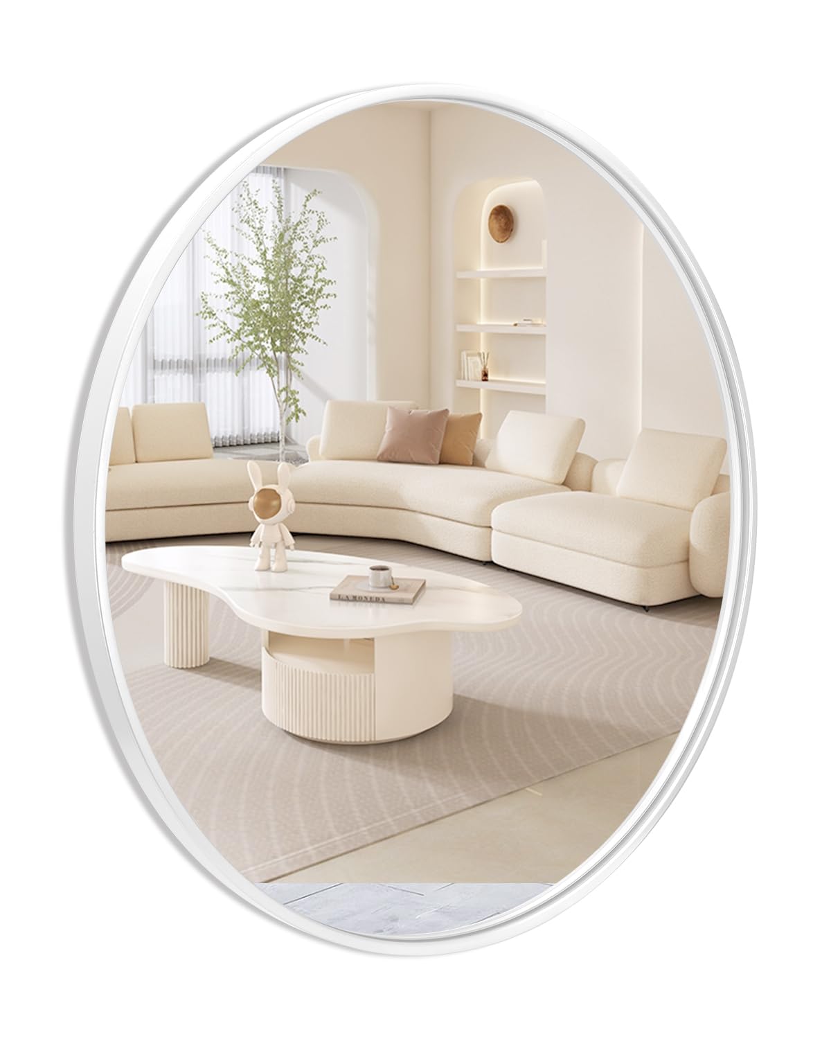 28'' White Round Mirror,Large Circle Wall Mirror Decor for Vanity Washroom Bathroom Entryway Living Room,with Metal Frame