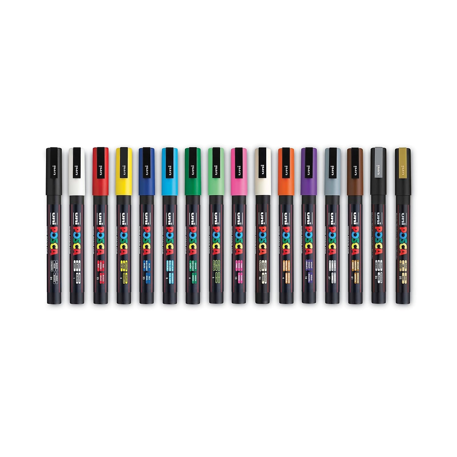 Posca PXPC3M16A Acrylic Paint Marker Set, Fine, Multicolor