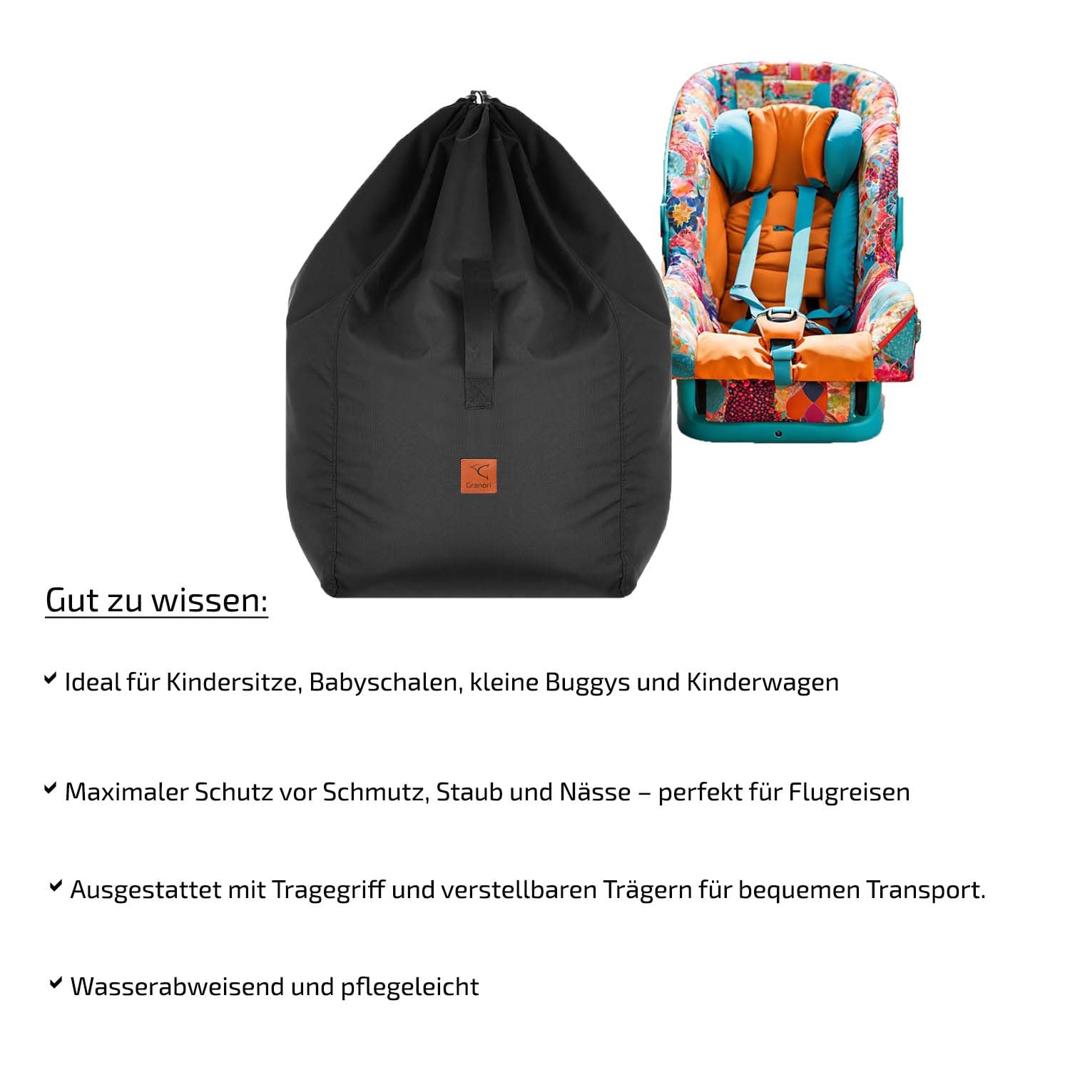 Transporttasche für Kindersitze und Babyschalen, robust, wasserabweisend, zusammenfaltbar