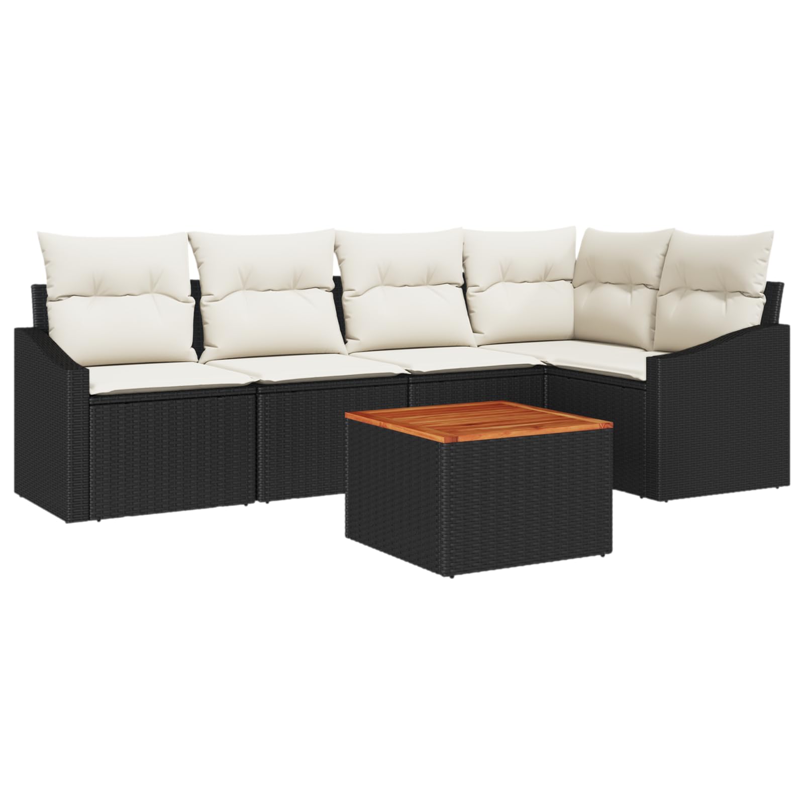 Juego de 6 sofás de jardín con cojines en color negro de polirratán acacia y tapicería para exteriores, conjunto de muebles de jardín, cómodo y tejido a mano