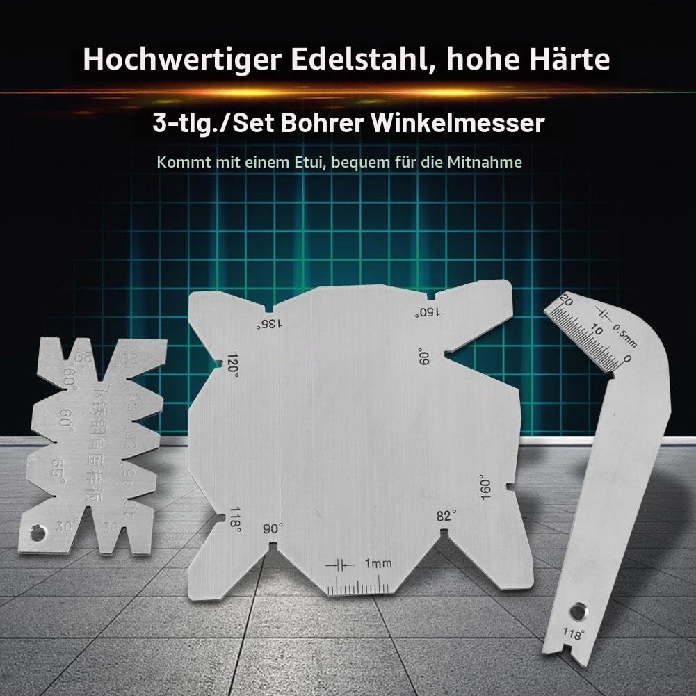 3Pcs / Set Drill Bits Winkellehre Dirll Sharpener Tools S/S Winkelmessgerät