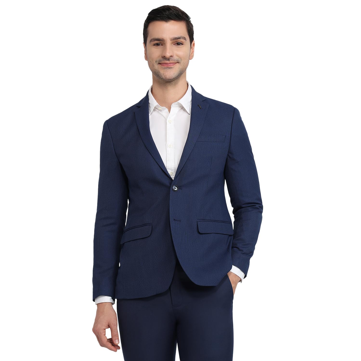 park avenue Men Neo Fit Structure Pattern Terelyne Rayon Spandex Blend Notch Lapel Full Sleeve Formal Blazer-picture-24