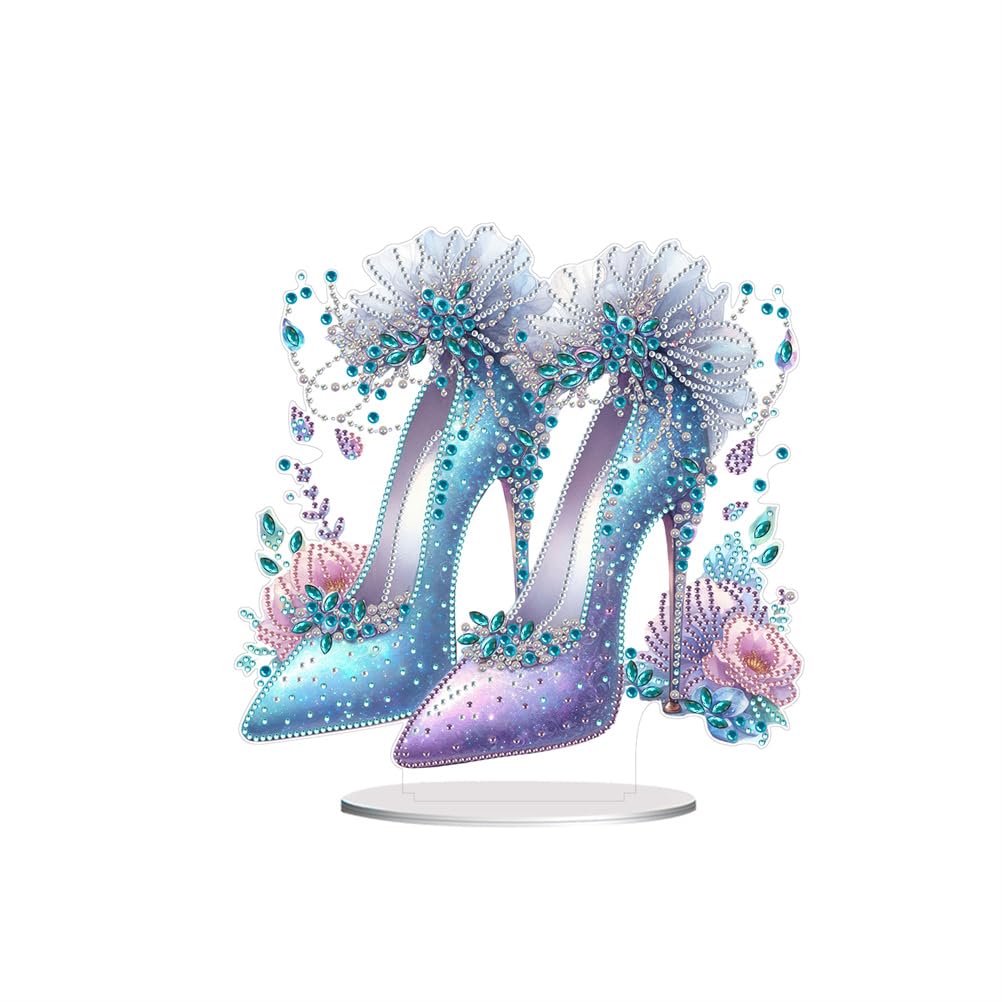 Meecaa DIY Crystal Diamond Painting Kit - Green Shoes Flower Purple Special Shaped Tabletop Ornaments Home Decor