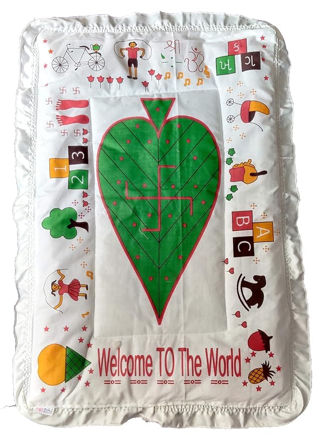 VIRTI MINI ME Chhathi Pujan Godadi for Newborn | Traditional Baby Blanket for Chhathi Ceremony | Soft Cotton Multicolor Quilt | Welcome to The World Print | Ideal for Gifting & Rituals