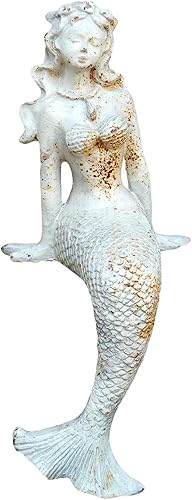Estatua de sirena de hierro fundido resistente de 8.7 pulgadas de alto, adorno de sirena sentada Shabby Chic para decorar piscinaestanquesoportes