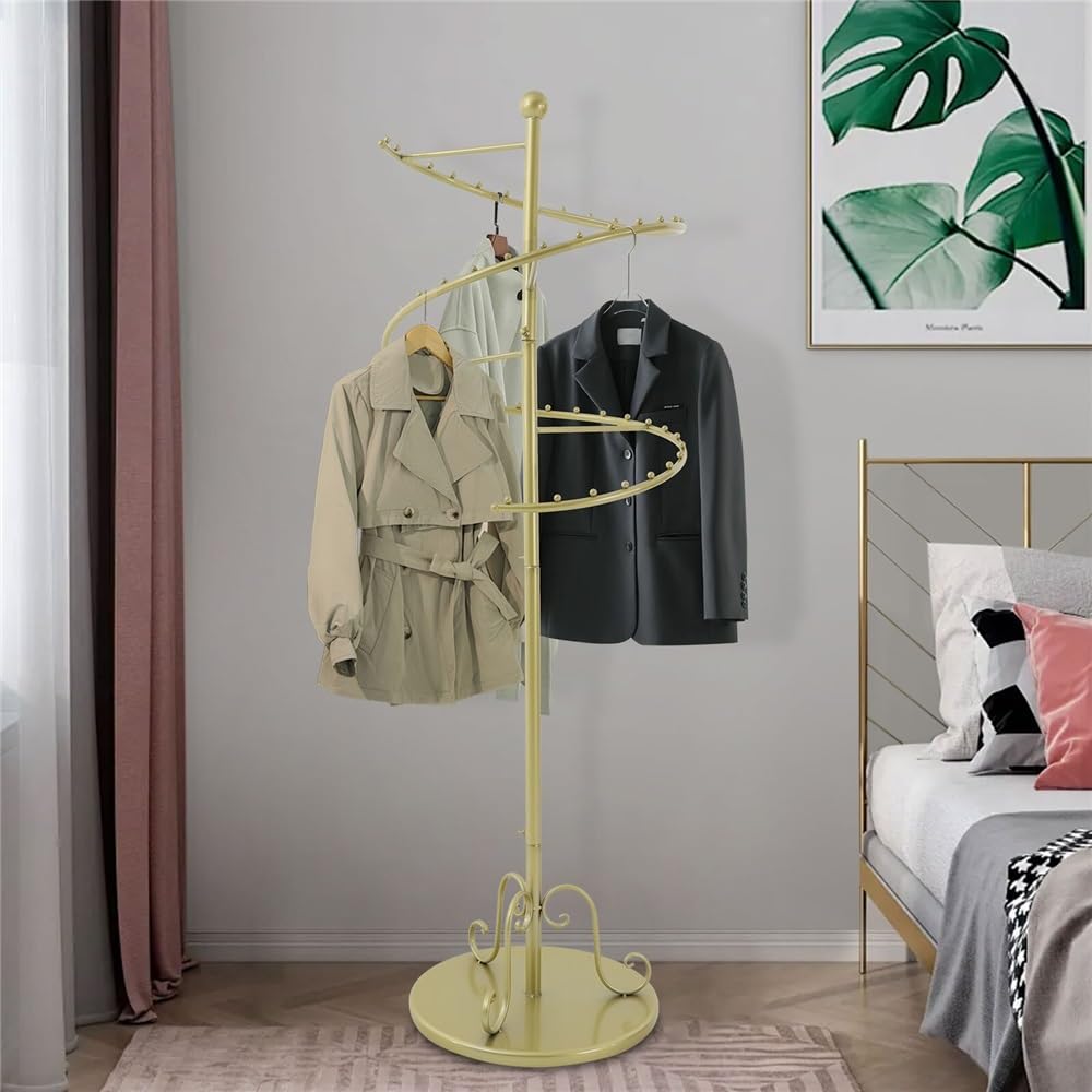 Garderobenständer stabil Spiralförmiger, drehbarer Garderobenständer, 152,4 cm hoher, goldener Ständer, Rahmen aus Kohlenstoffstahl und Eisen, ideal zur Aufbewahrung von Kleidung für Wohnzimmer, Schla