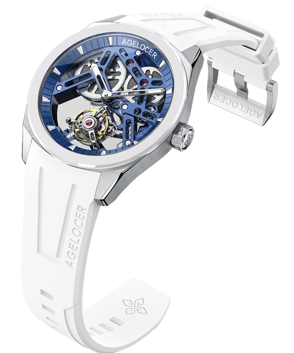 agelocer Herrenuhr-Flying Tourbillon Mechanische Uhr Mit 360 ° Drehbarem Escapement, 80H Gangreserve, Saphirglas, Skelett-Zifferblatt, 316L Edelstahl & Kautschukarmband