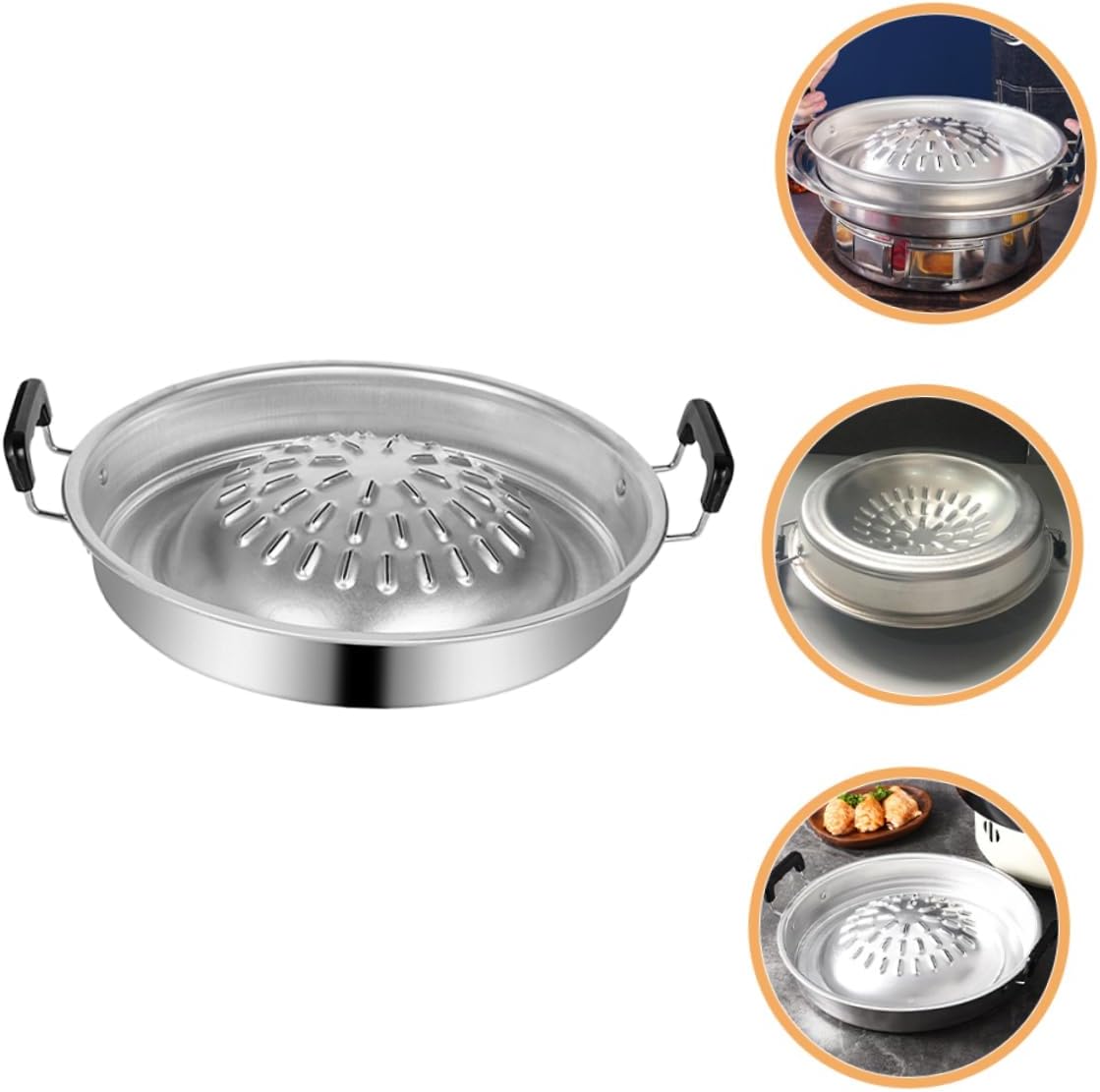 OUNONA Korean Bbq Grill Pan Multi-function Grilling Tray for Outdoor Camping and Indoor Cooking Reusable Household Charcoal Grill Pan with Smooth Edges for Fish and Meat