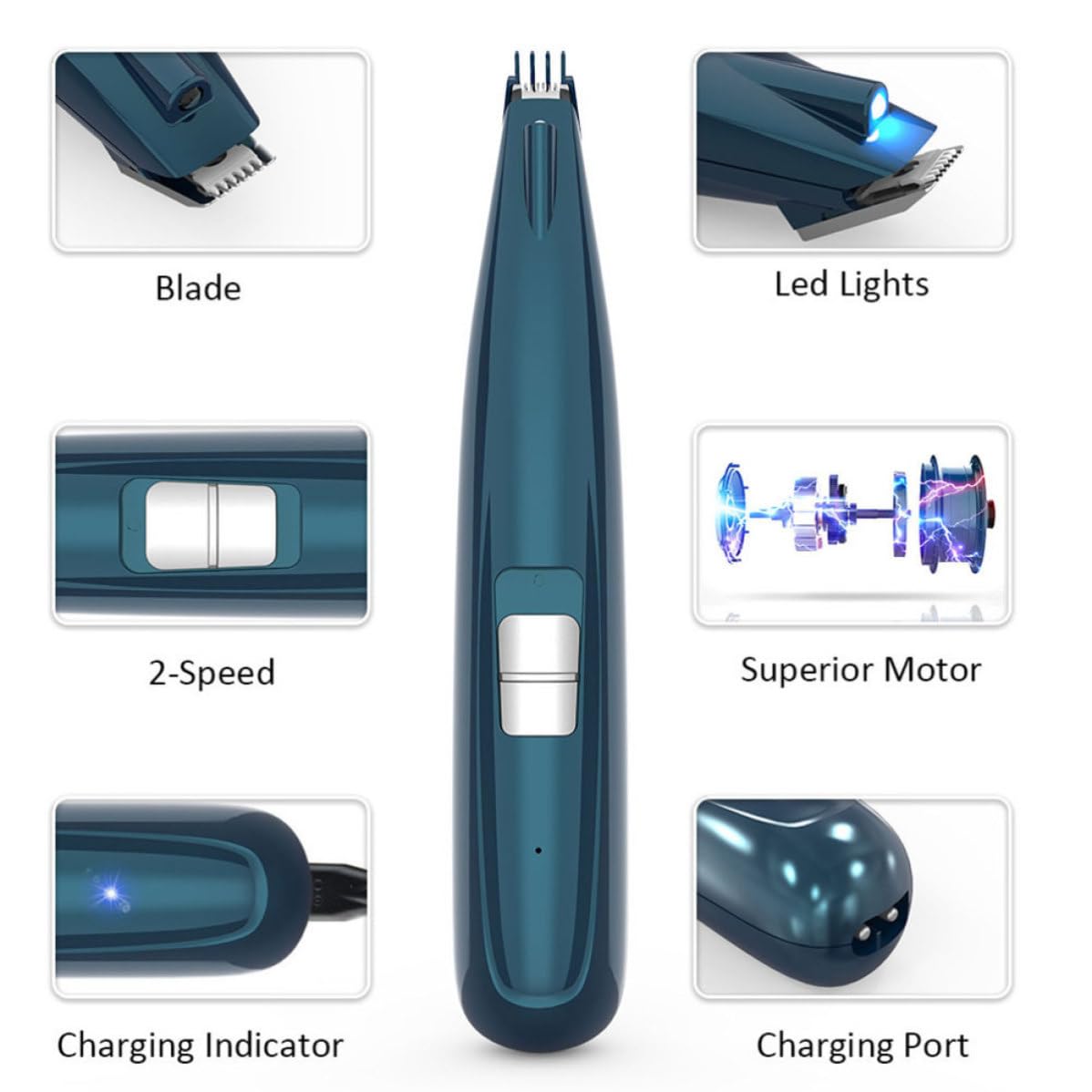 Happyyami Recortador de Pelo para Patas de Perros y Gatos Diseño Ruido y Material Abs Resistente, Herramienta Eléctrica Portátil para Peluquería Canina