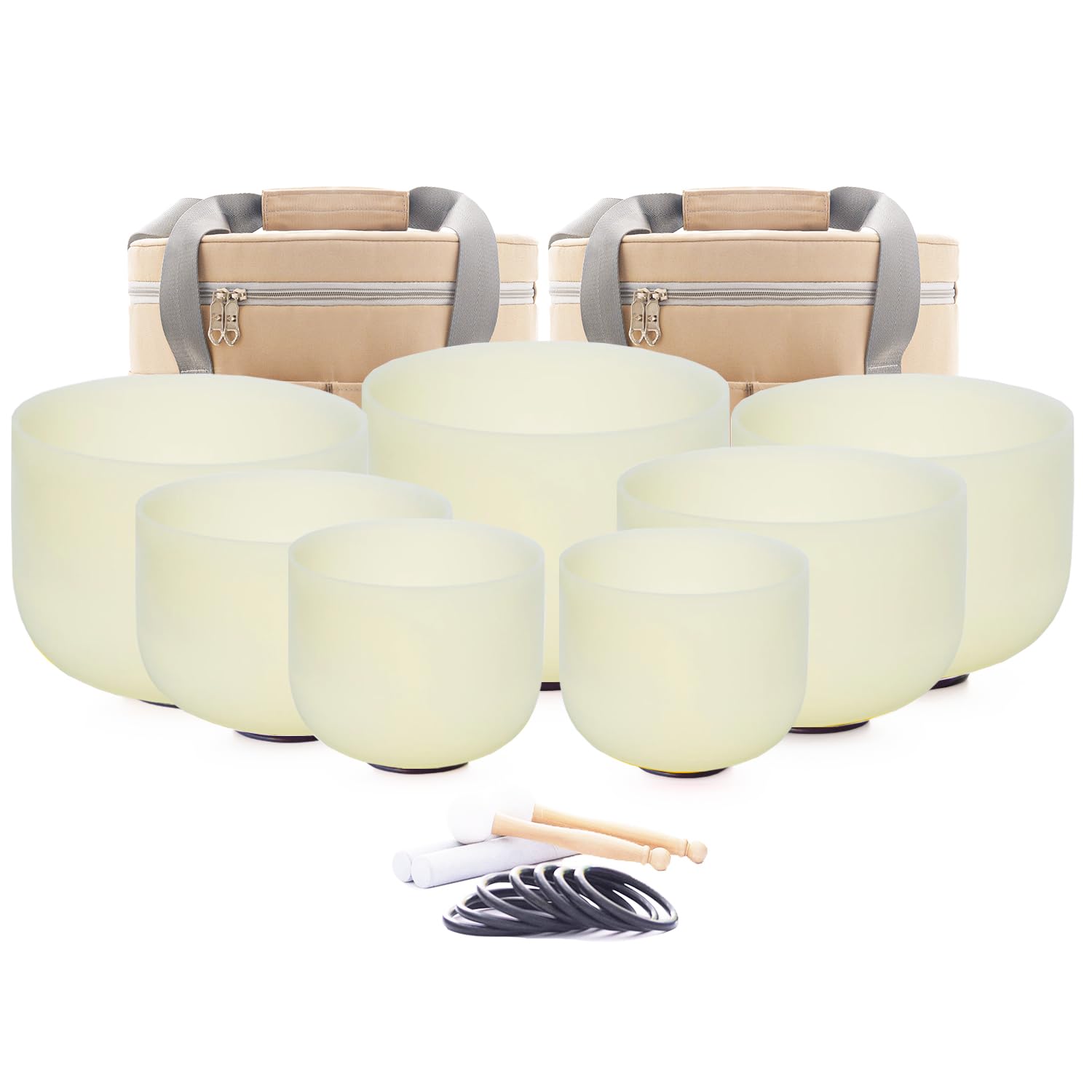 Hye-eun Kristall Klangschale Set 432 Hz, 7-pcs 7zoll-12zoll Gelb Quarzkristall Crystal Singing Bowl Sound Healing mit Tragetasche, für Meditation Yoga Entspannung Stressabbau